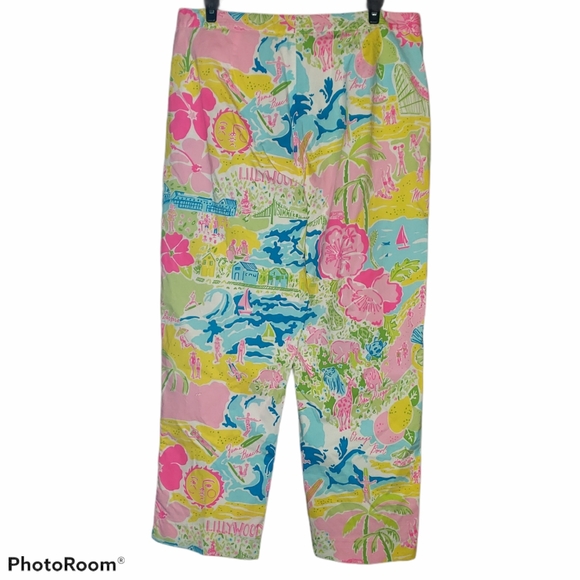 Vintage Lilly Pulitzer multicolor size 8 Lillywood ankle yellow pants - Picture 2 of 3
